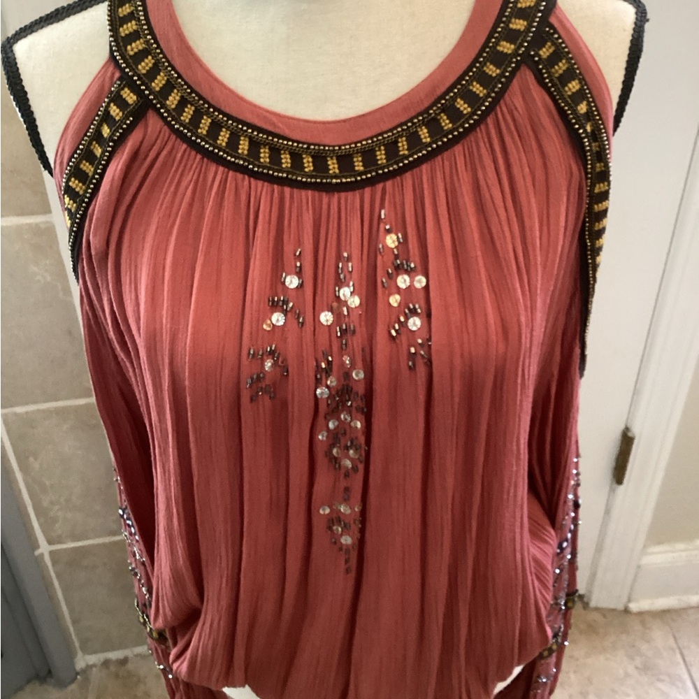 Free People Embellished Cold Shoulder Top